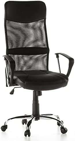 hjh OFFICE 668010 Silla de Oficina ARTON 20 Tejido de Malla/Piel sintética Negro, con apoyabrazos, Respaldo Alto, con apoyacabezas Integrado