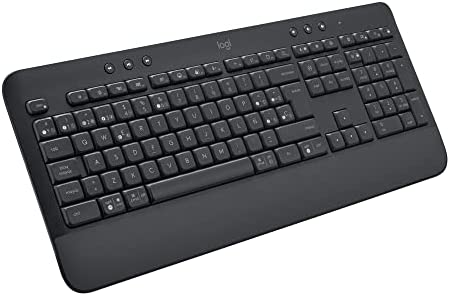 Logitech Signature K650 Teclado Inalámbrico Completo con Reposamanos, Bluetooth BLE o Receptor USB Logi Bolt, Alta Amortiguación, Teclado Numérico, para PC/Windows/Mac, QWERTY Español, Gris
