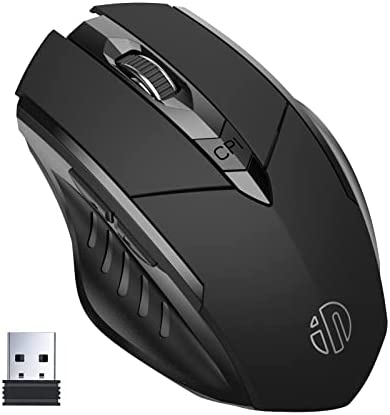 INPHIC - Ratón inalámbrico ergonómico Recargable de 2,4 G, con nanorreceptor USB para Ordenador portátil, de sobremesa, MacBook, 6 Teclas, Negro