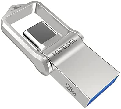 TOPESEL Memoria USB Tipo C 128GB, TOPESEL Pendrive USB C 3.0 OTG USB Stick 2 en 1 Dual Flash Drive Impermeable Mini Llave USB para Móviles, Google Chromebook Pixel, Samsung Galaxy, Huawei, Plata