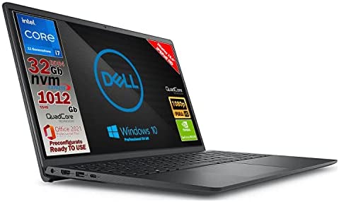 Ordenador portátil Dell, CPU Intel i7 de 11 Gen, 4 núcleos hasta 4.7 GHz, pantalla de 15.6 pulgadas FullHD, SSD pci 512 GB, DDR4, Win10 Pro, LAN preconfigurado listo para usar, Gar. Italia