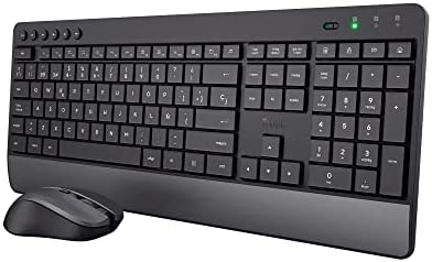 Trust Trezo Teclado y Raton Inalámbrico QWERTY Español, Diseño Sostenible, Teclado Silencioso y Ergonómico, Reposamuñecas, 48 Meses de Batería, 2.4 GHz, Mac, PC, Ordenador Portátil