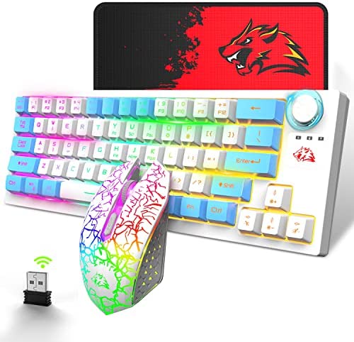 Teclado y ratón inalámbricos 2.4G RGB Arco Iris retroiluminado Teclas de Bloque de Color Compacto botón de Control 4000mAh Recargable inalámbrico Receptor USB+2400 dpi Rainbow Backlight Silte Mouse