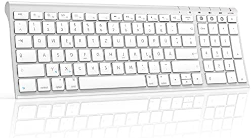 seenda Teclado Bluetooth para Mac, teclado inalámbrico recargable para 3 dispositivos, teclado delgado Mac inalámbrico para iOS, Mac OS, portátil, tableta, teléfono, blanco y plateado