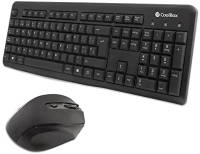 CoolBox COO-KTR-02W - Pack Teclado y Ratón Inalámbrico 2.4GHz con Diseño Ergonómico y Silencioso. Teclado Español con 105 Teclas y Bloque Numérico, Ratón Ambidiestro 1600DPI Ajustable. Negro