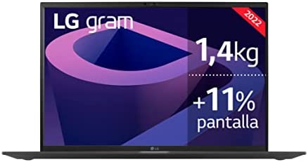 LG gram 17Z90Q-E.AD75B - Ordenador Portátil Ultraligero, 17 pulgadas (43.2cm), 1.4kg, Intel EVO i7 12ª gen, 32GB RAM, 512GB SSD NVMe, RTX2050 4GB GDDR6, Windows 11 Home, Teclado Español, Color Negro