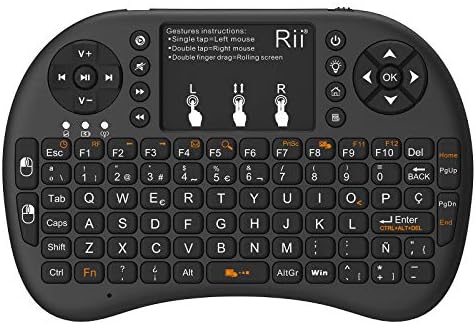 (Actualizado, Retroiluminado) Rii i8+ Mini teclado inalámbrico 2.4Ghz con touchpad integrado, retroiluminación Led y batería recargable de Litio-IO