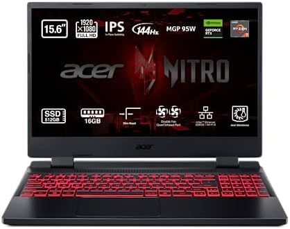 Acer Nitro 5 AN515-47 - Ordenador Portátil Gaming 15.6" Full HD IPS 144Hz (AMD Ryzen 7-7735HS, 16GB RAM, 512GB SSD, NVIDIA RTX 3050Ti, Sin Sistema Operativo) Color Negro - Teclado QWERTY Español