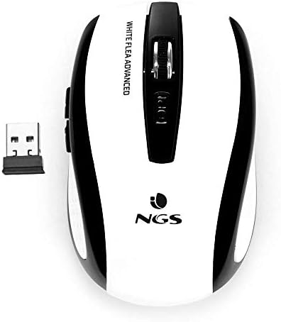 NGS Flea Advanced White - Ratón Óptico Inalámbrico 2.4GHz, Ratón USB para Ordenador o Laptop con 5 Botones y Scroll, 800/1600dpi, Blanco y Negro