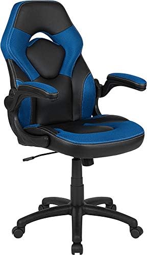 Flash Furniture Revestimiento Flash Sillas de Carreras, Ajustable, Plástico Poliuretano Espuma Malla Madera Técnica, Blau, Pack de 1