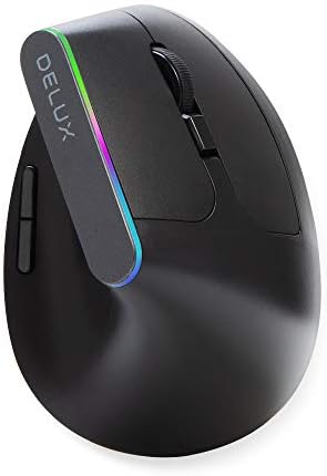 DeLUX Ratón Ergonómico Inalámbrico, Ratón Vertical Silencioso con Receptor USB, 6 Botones y 1600 dpi, Diseño Ergo de 57 Grados para Reduce la Presión de Mano y Muñeca (M618C-negro)