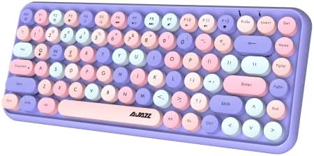 Teclado inalámbrico Bluetooth, lindo mini teclado compacto de 84 teclas, tecnología de conexión inalámbrica de 2.4GHz, tapa de tecla ABS retro, panel mate, diseño ergonómico (púrpura color mezclado)