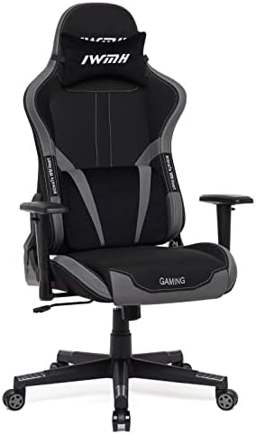 Intimate WM Heart Silla Gaming Tela, Silla Gamer Ergonómica, Oficina Silla Computadora con Reposacabeza Apoyo y Cojín Lumbar, Altura Ajustable Alto Respaldo Reclinable, Negro+Gris Oscuro