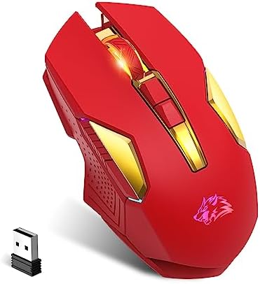 KUIYN Ratón inalámbrico Ultraligero para Juegos de 2.4G, diseño ergonómico de Carcasa Ligera, 7 Colores, 3 dpi Ajustables hasta 2400, Ratones ópticos para computadora para Jugadores de PC, Xbox, PS4