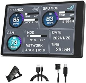 Pantalla IPS de 5 Pulgadas para Aida64, Monitor de PC Secundario de 800x480, Monitor de Datos de Disco Duro de RAM de CPU de Computadora, Compatible con Windows, 2 X TYPE C/1 X Interfaz de Tarjet