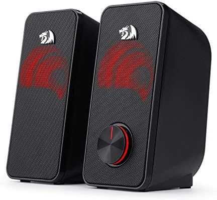 Redragon GS500 Altavoz para Juegos de PC, Altavoz estéreo para computadora de Escritorio de 2.0 Canales con retroiluminación roja, Bajos de Calidad y Sonido nítido, Alimentado por USB