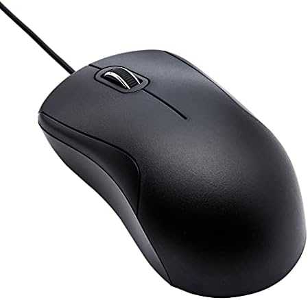 Amazon Basics - Ratón con 3 botones y cable USB, Estándar silencioso, color negro