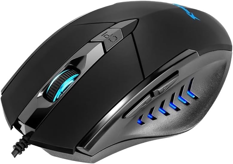 Kit Ratón y Alfombrilla Gaming 3600DPI, Mouse Ligero, Cable 1,5M, Sensor Óptico Ergonómico, 7 Modos de Iluminación, Negro, USB, 6 Botones, Alfombrilla de Goma Antideslizante Anti-Sudoración