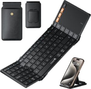 ProtoArc Teclado Inalambrico Plegable con Touchpad, XK01 TP Teclado Bluetooth Español Portatil para Viajes,Tamaño Completo para iPad, iPhone, Microsoft Surface, Android, Windows PC Portátil - Negro
