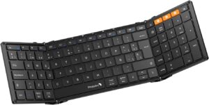 ProtoArc Teclado Inalambrico Plegable, XK01 Teclado Español Bluetooth Portatil con Teclado Numérico,Tamaño Completo, para Android Windows iOS iPhone iPad Teléfono Movil Tablet PC - Negro
