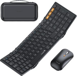 ProtoArc Teclado y Raton Inalámbrico Plegable, XKM01 Teclado Bluetooth Español (2.4G+2*Bluetooth), Teclado Portatil de Tamaño Completo para Android Windows iOS iPhone iPad Teléfono Movil Tablet PC