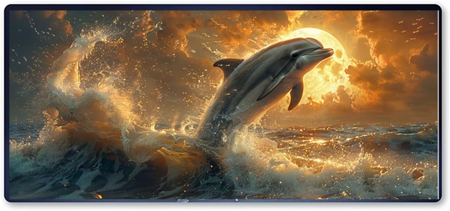 Alfombrilla Ratón XXL 1000 x 500 x 3 mm, delfín Mouse Pad Amanecer Alfombrilla Escritorio con Superficie Suave y Base de Goma Antideslizante, Oficina Gaming Mousepad Mejora La Precisión y La Velocidad