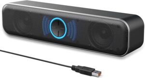 Daroplo 1 USB altavoces equipo podcast negro con botón volumen digital sonido estéreo para ordenador de escritorio, ordenador portátil, altavoces PC