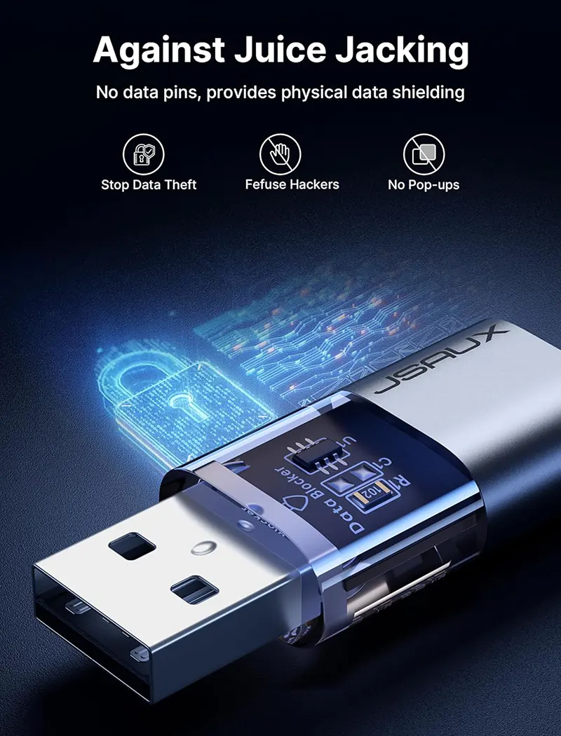 Protección contra el Juice Jacking con un bloqueador de datos USB